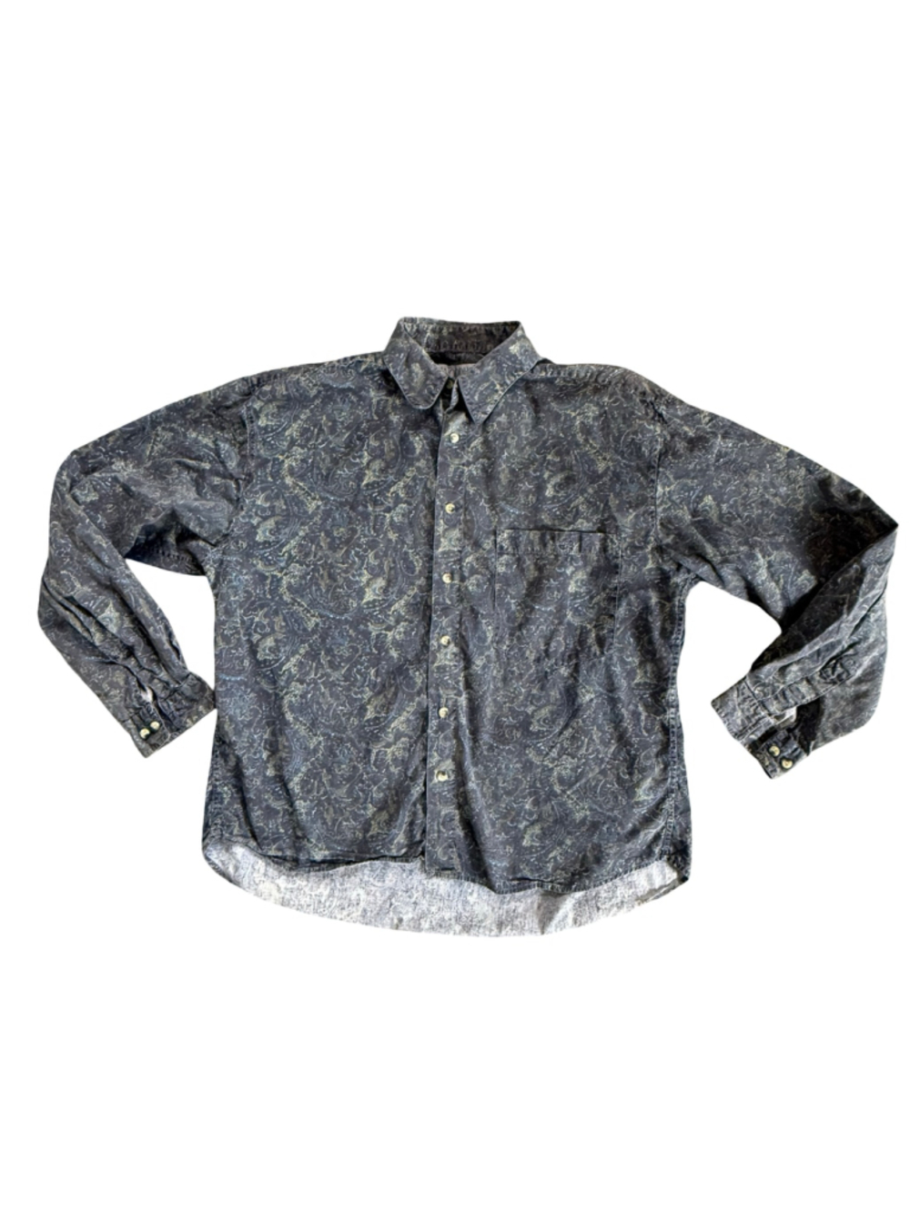 Vintage 90s Woodhouse Menswear Paisley Button Down Shirt Large Gray Acid Wash